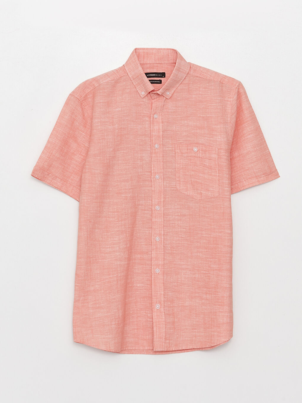 Turuncu Regular Fit Kısa Kollu Keten Karışımlı Erkek Gömlek-5