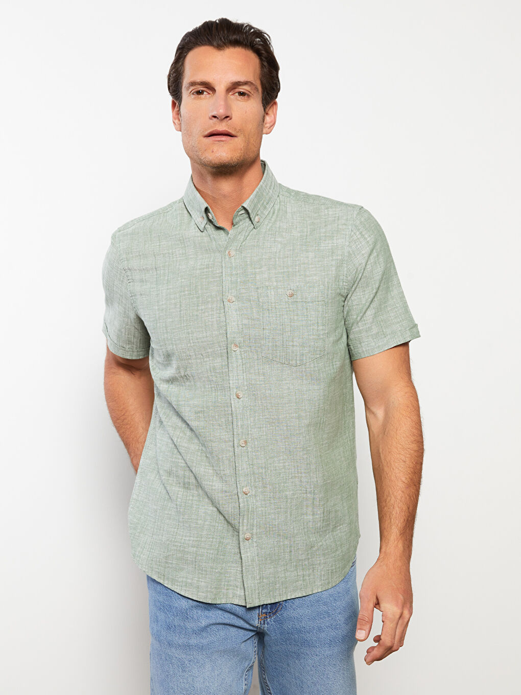 LC Waikiki Regular Fit Short Sleeve Linen Blend Men's Shirt -S30111Z8-EAW