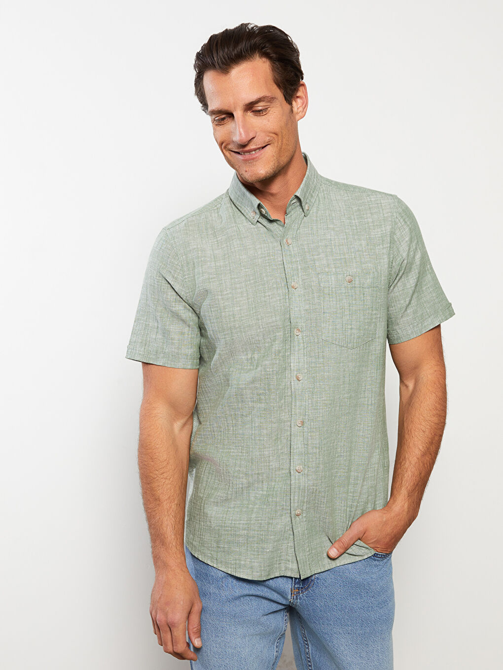 LC Waikiki Regular Fit Short Sleeve Linen Blend Men's Shirt -S30111Z8-EAW