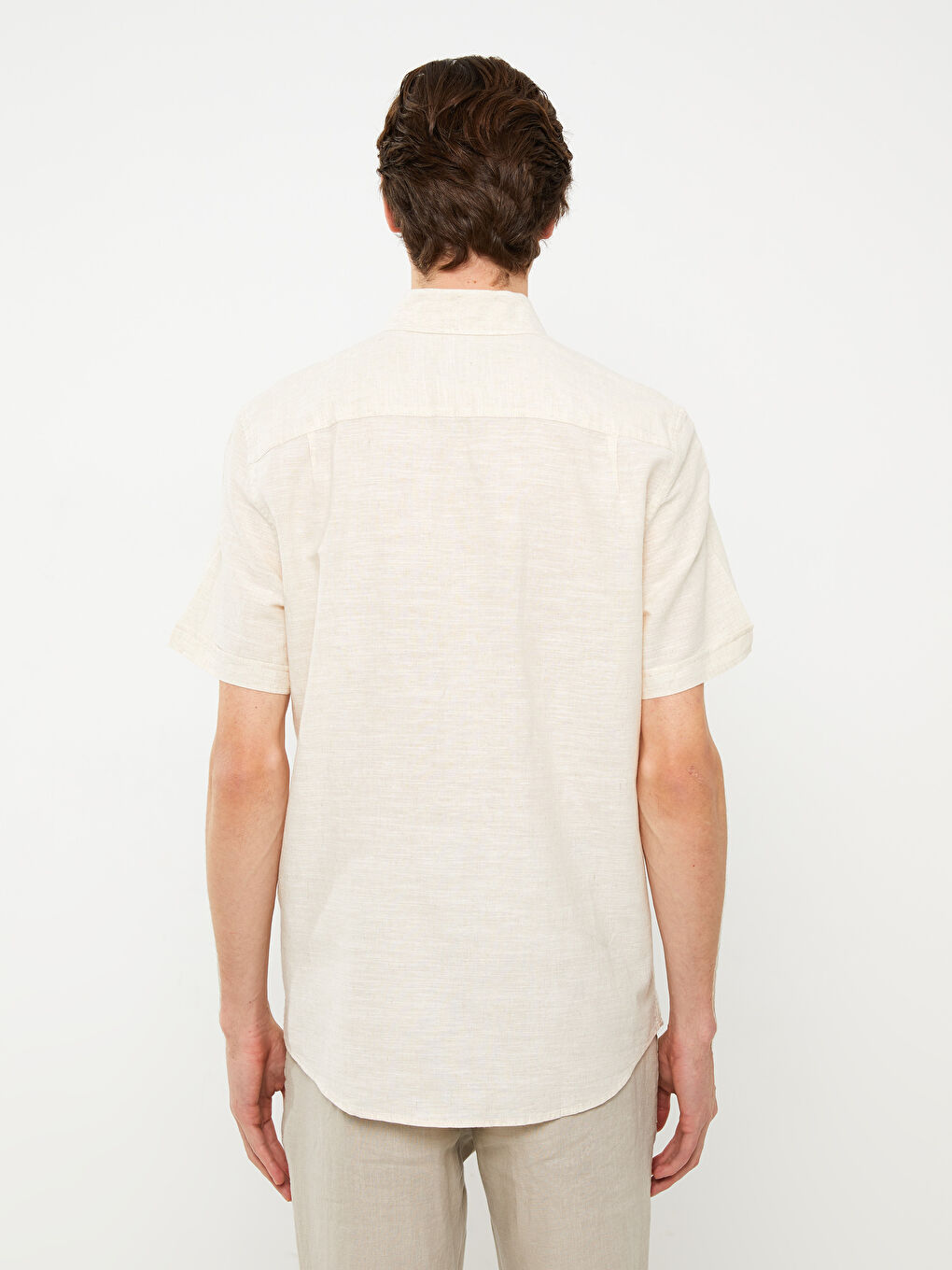 LCWAIKIKI Basic Bej Regular Fit Kısa Kollu Keten Karışımlı Erkek Gömlek - 4