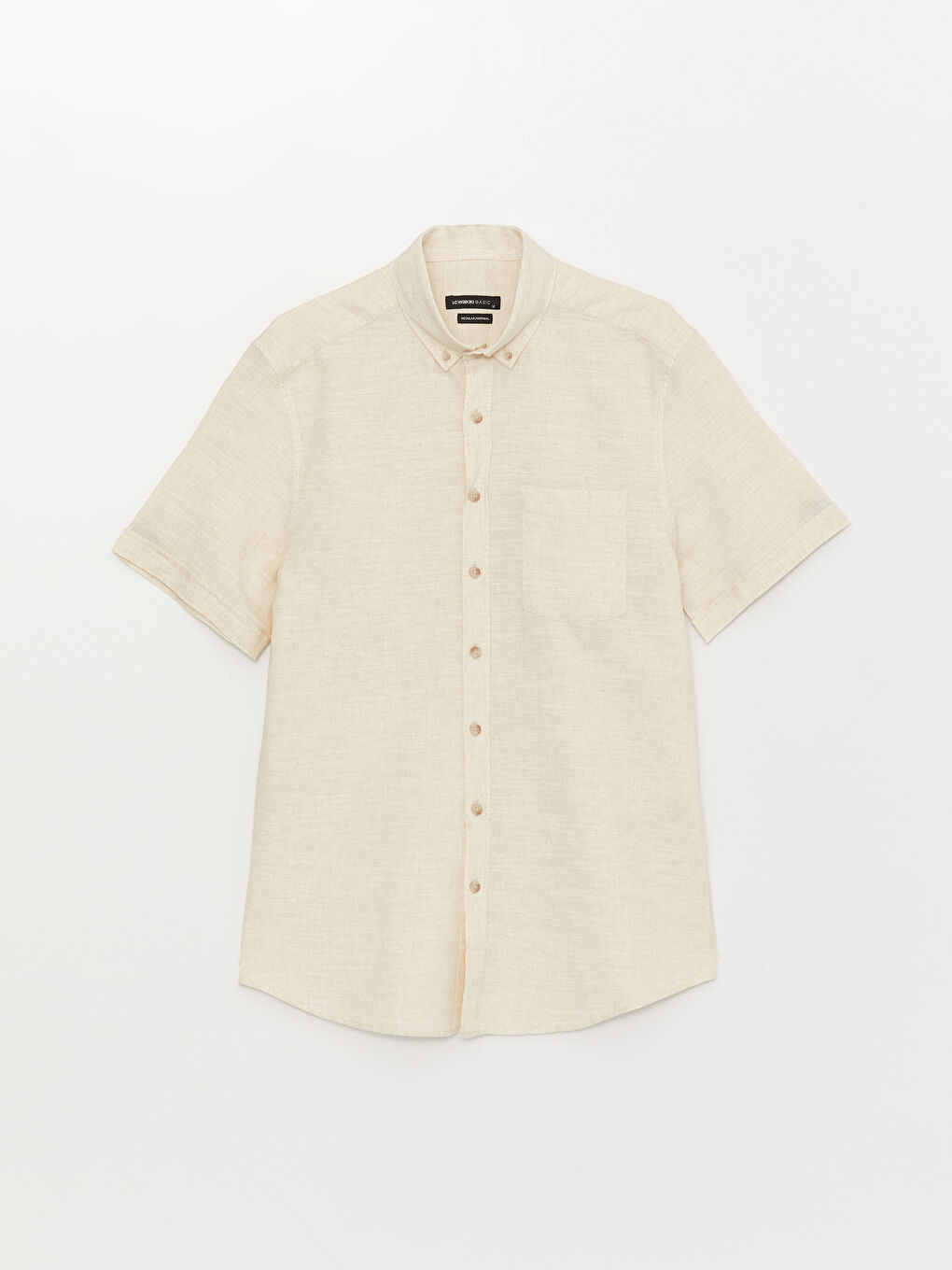 LCWAIKIKI Basic Bej Regular Fit Kısa Kollu Keten Karışımlı Erkek Gömlek - 5