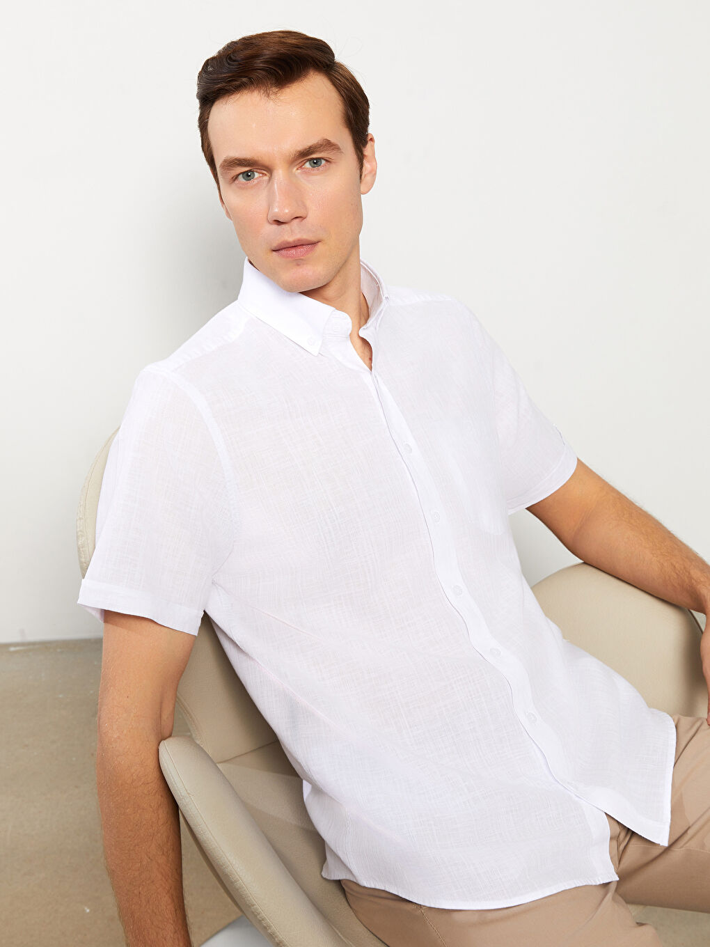 Regular Fit Short Sleeve Linen Blend Men's Shirt -S30111Z8-Q6K