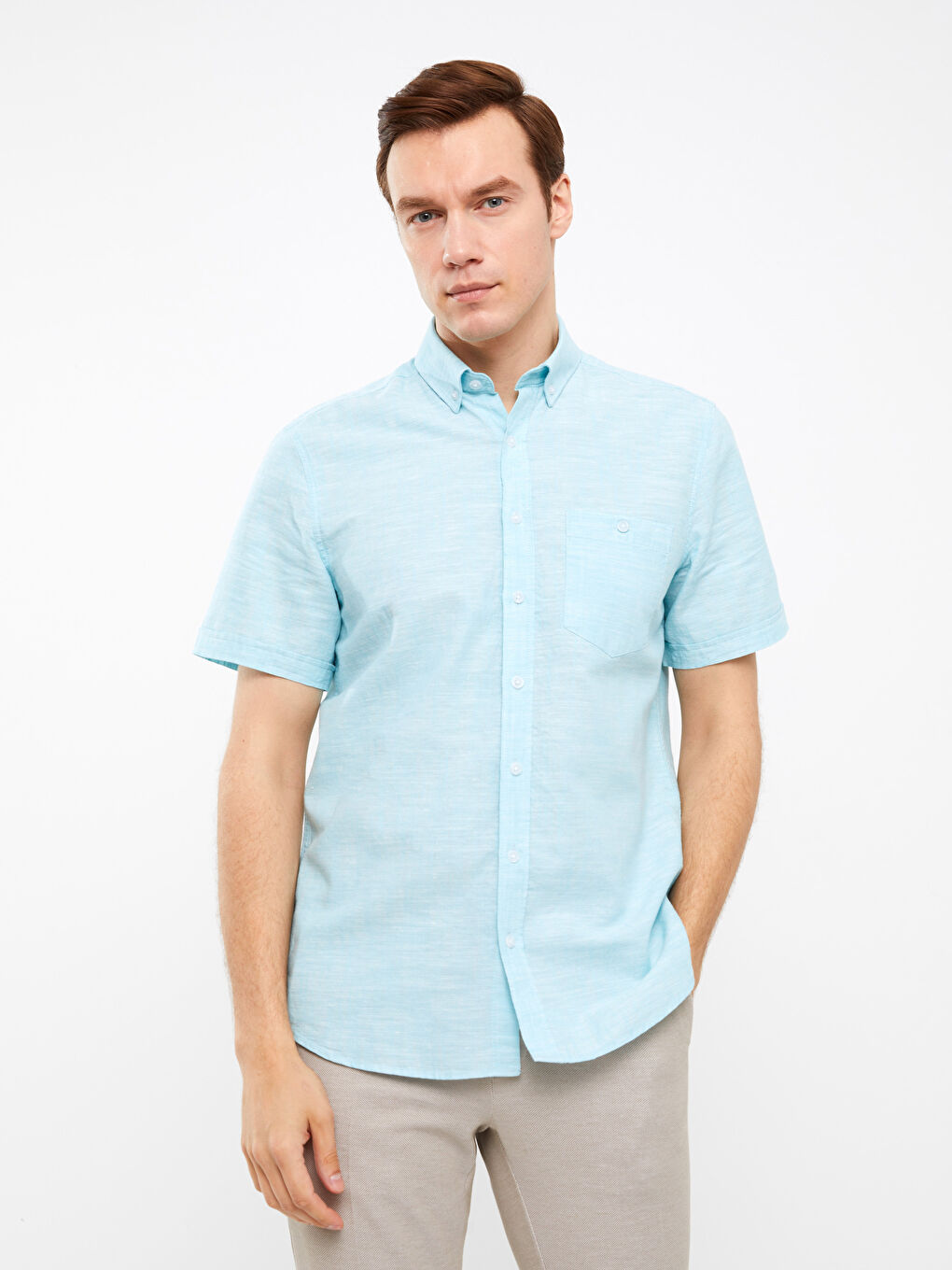 Regular Fit Short Sleeve Linen Blend Men's Shirt-1