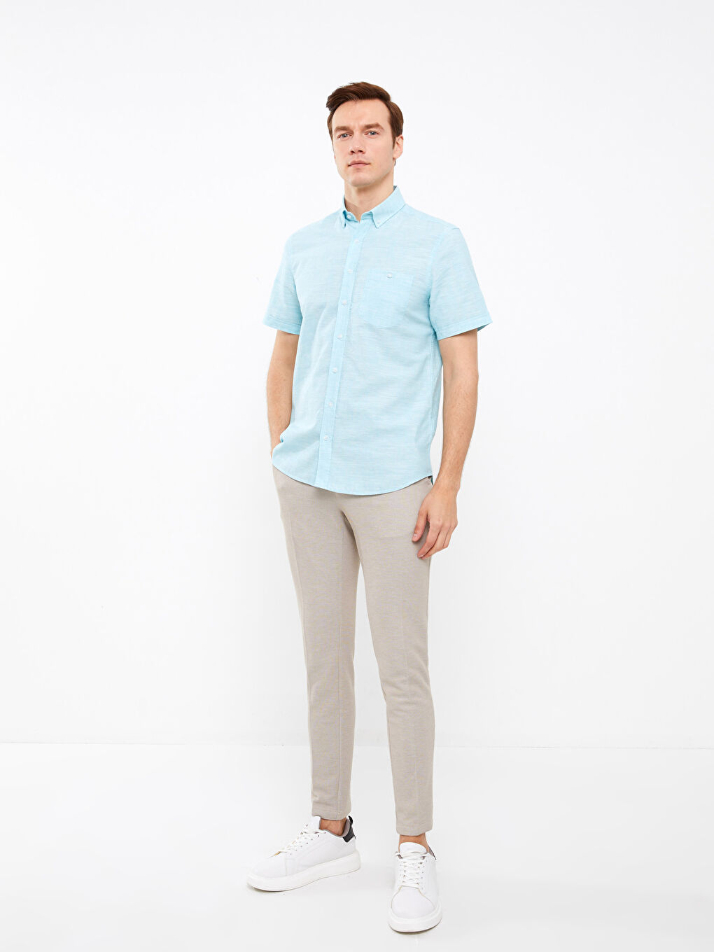 Regular Fit Short Sleeve Linen Blend Men's Shirt-2