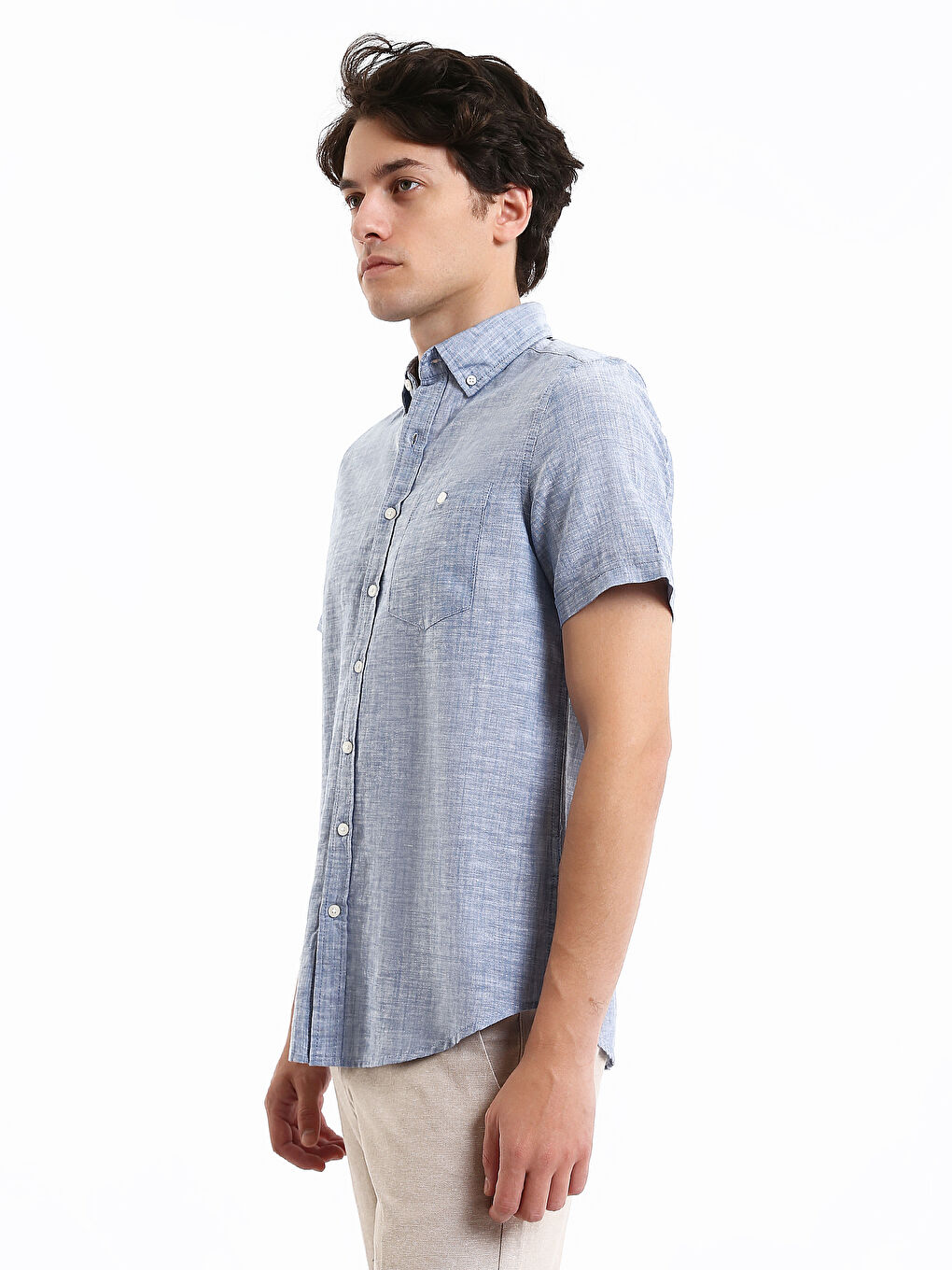 Regular Fit Short Sleeve Linen Blend Men's Shirt-6