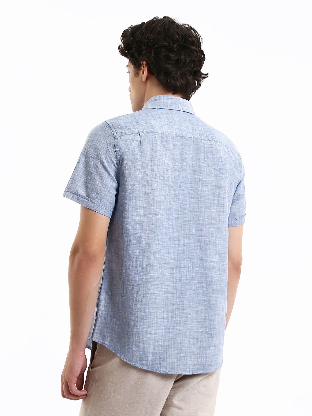 Regular Fit Short Sleeve Linen Blend Men's Shirt-8