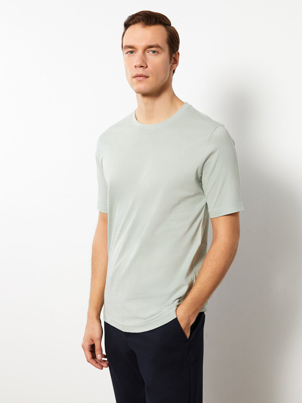 Tricou pentru Bărbați din Jerseu cu Guler Rotund-1