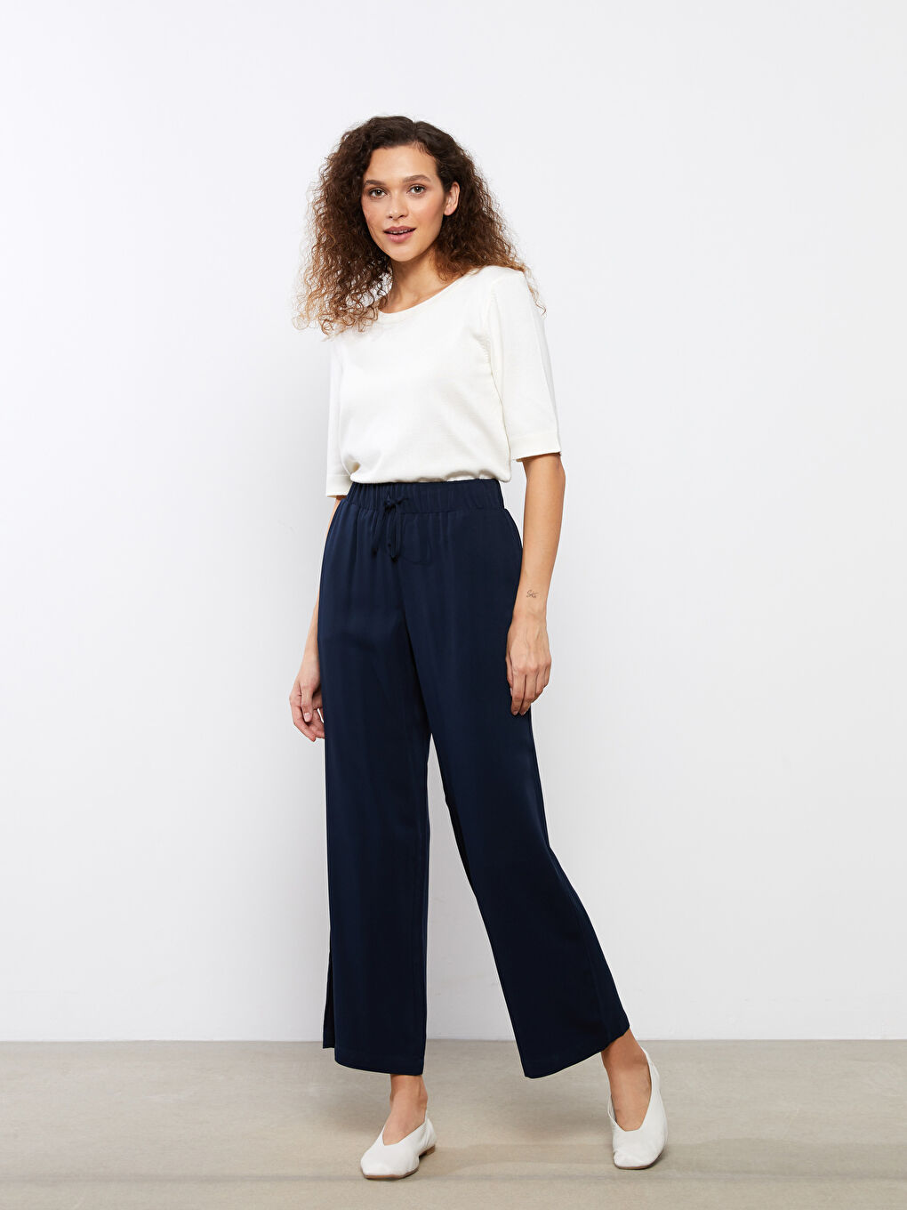 Loose Fit Plain Twill Women's Trousers -S30138Z8-E1J