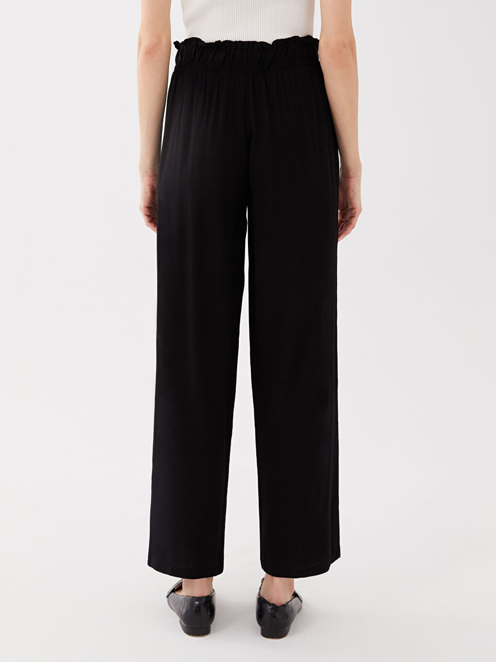 Elastic Waist Comfortable Fit Straight Crinkled Women's Trousers-6