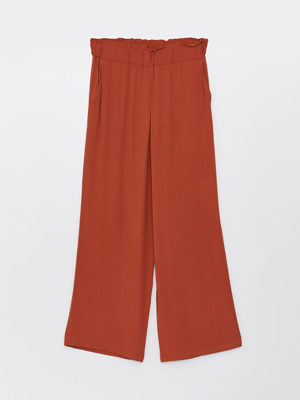 Elastic Waist Comfortable Fit Straight Crinkled Women's Trousers-5