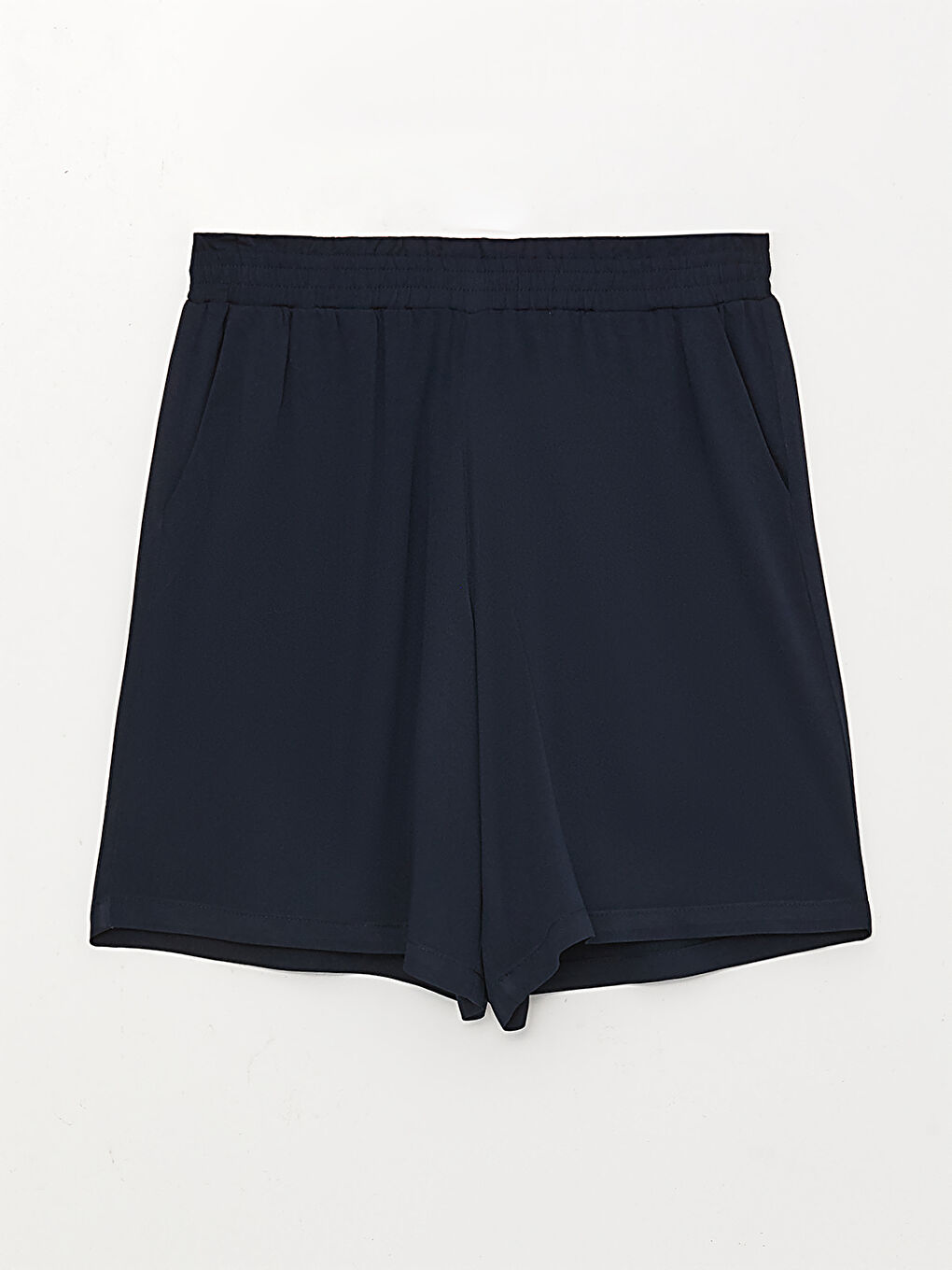 Lacivert Beli Lastikli Rahat Kalıp Kadın Şort-5