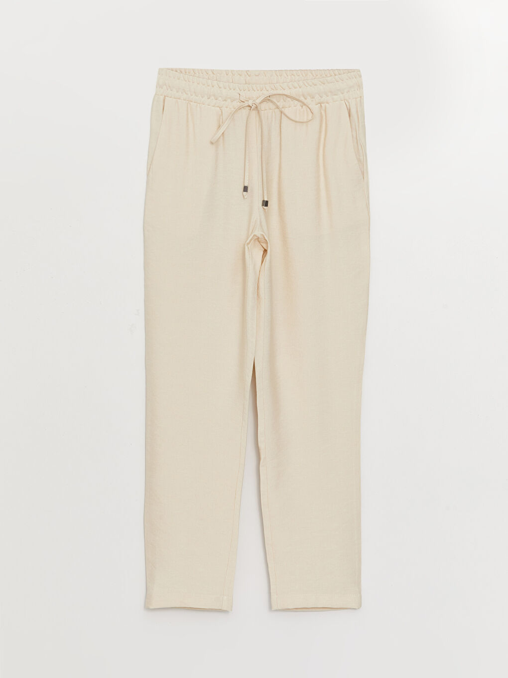 Bej Beli Lastikli Havuç Kesim Kadın Pantolon-5