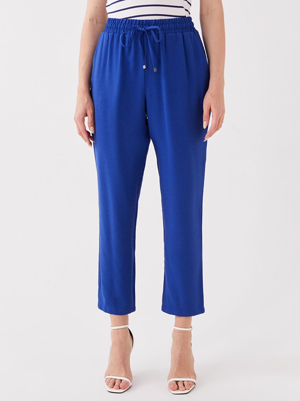 Lacivert Beli Lastikli Havuç Kesim Kadın Pantolon-2
