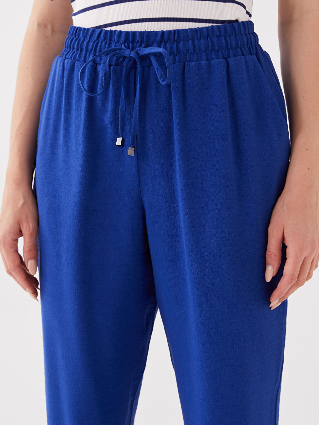 Lacivert Beli Lastikli Havuç Kesim Kadın Pantolon-3