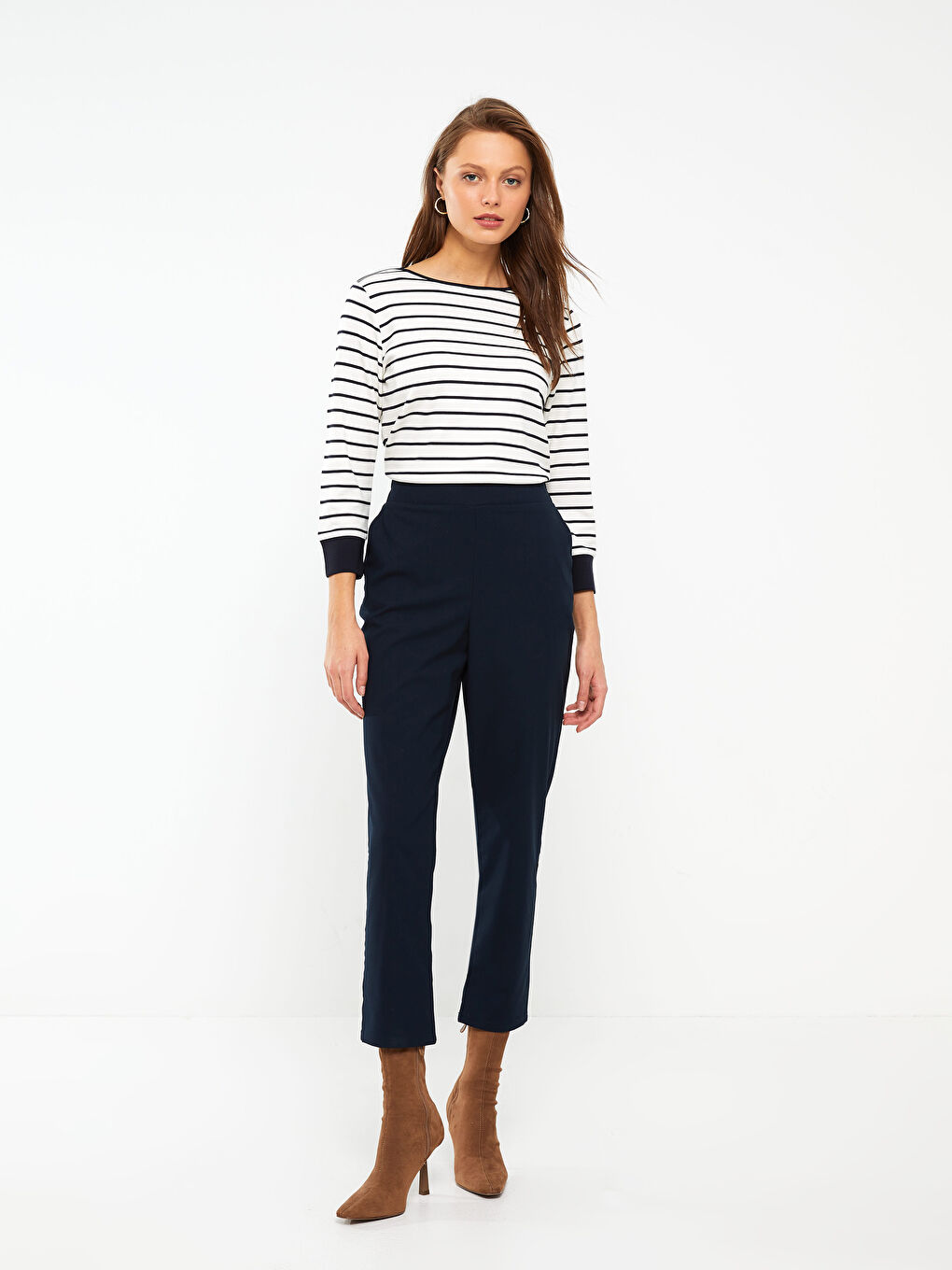 Pantaloni Simpli cu Croială Carrot pentru Femei-1