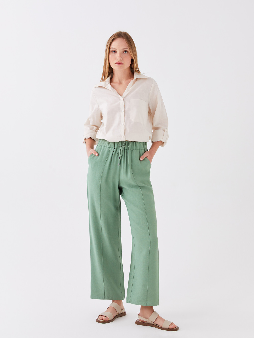 Women's Elastic Waist Plain Trousers