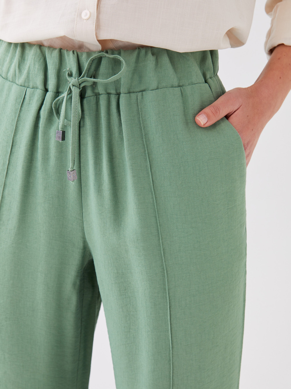 Women's Elastic Waist Plain Trousers-2