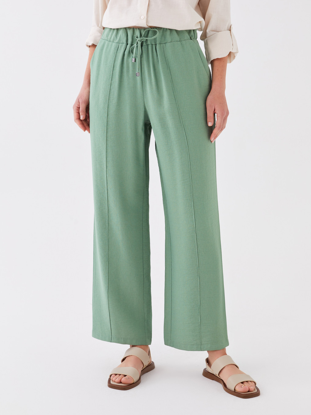 Women's Elastic Waist Plain Trousers-3