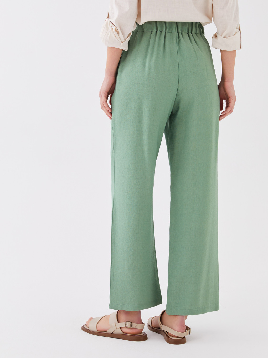 Women's Elastic Waist Plain Trousers-4