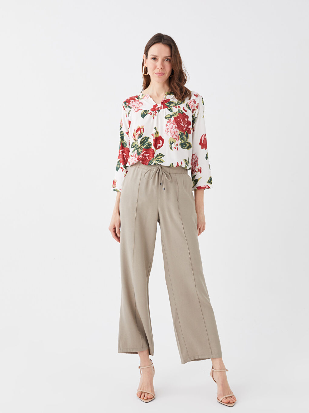 Женские однотонные брюки с эластичным поясом-1