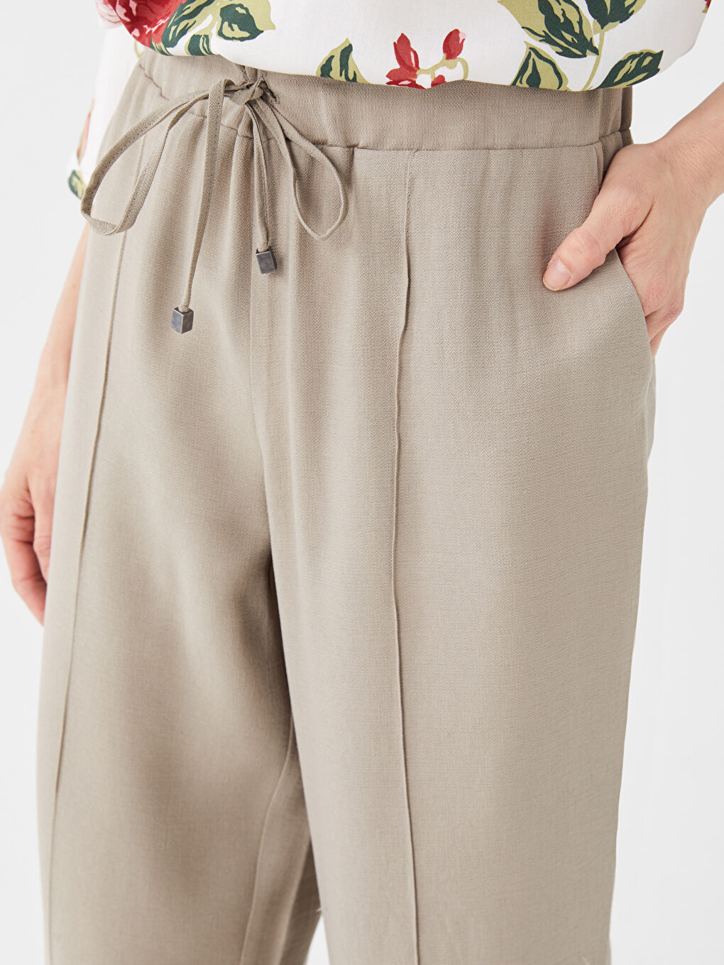 Женские однотонные брюки с эластичным поясом-3