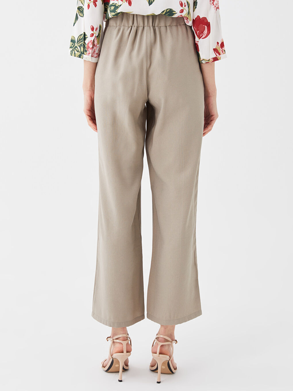 Женские однотонные брюки с эластичным поясом-4