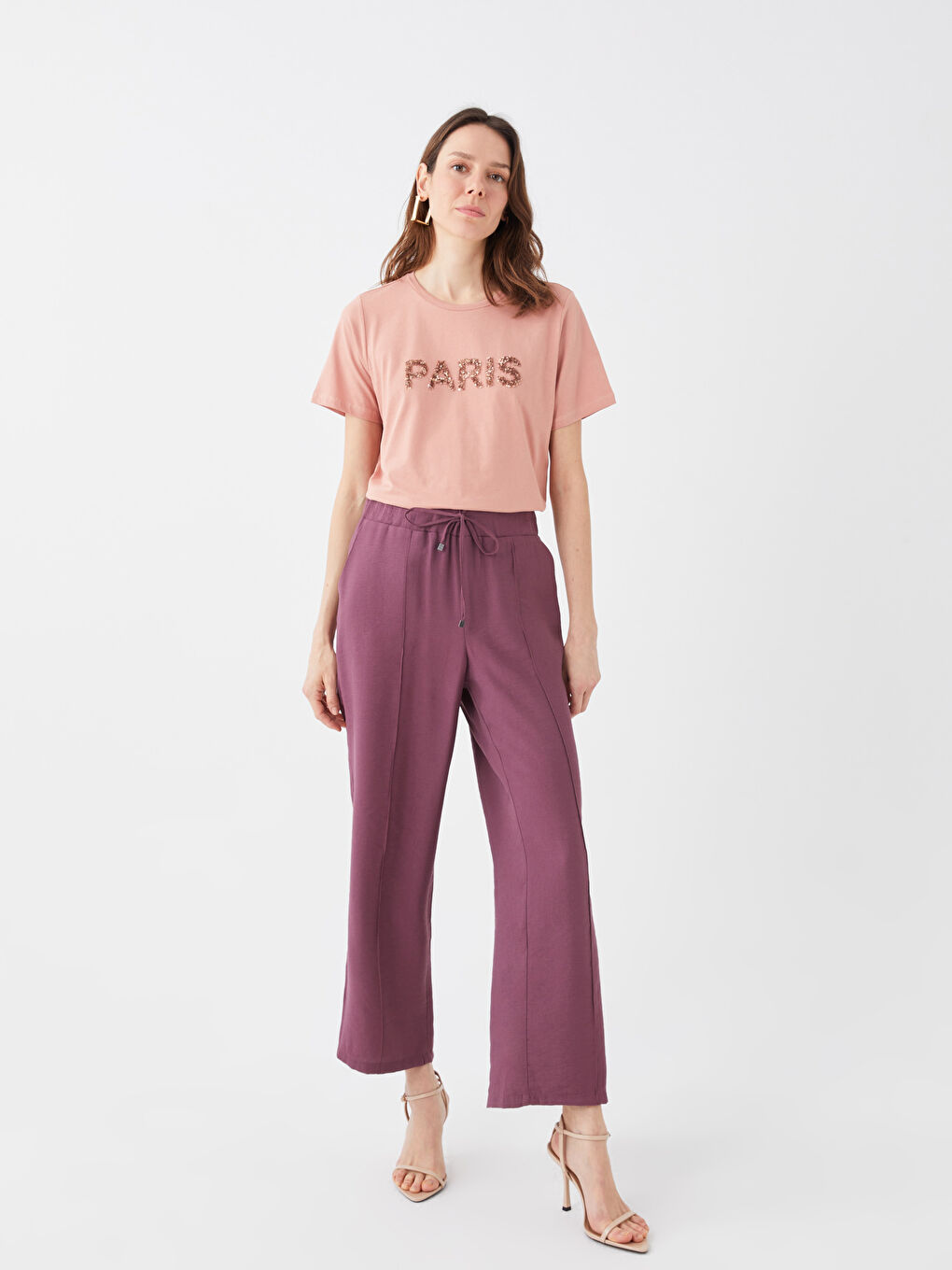 Женские однотонные брюки с эластичным поясом