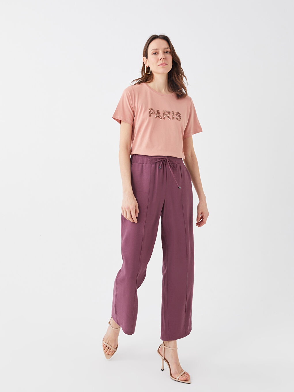 Женские однотонные брюки с эластичным поясом-1