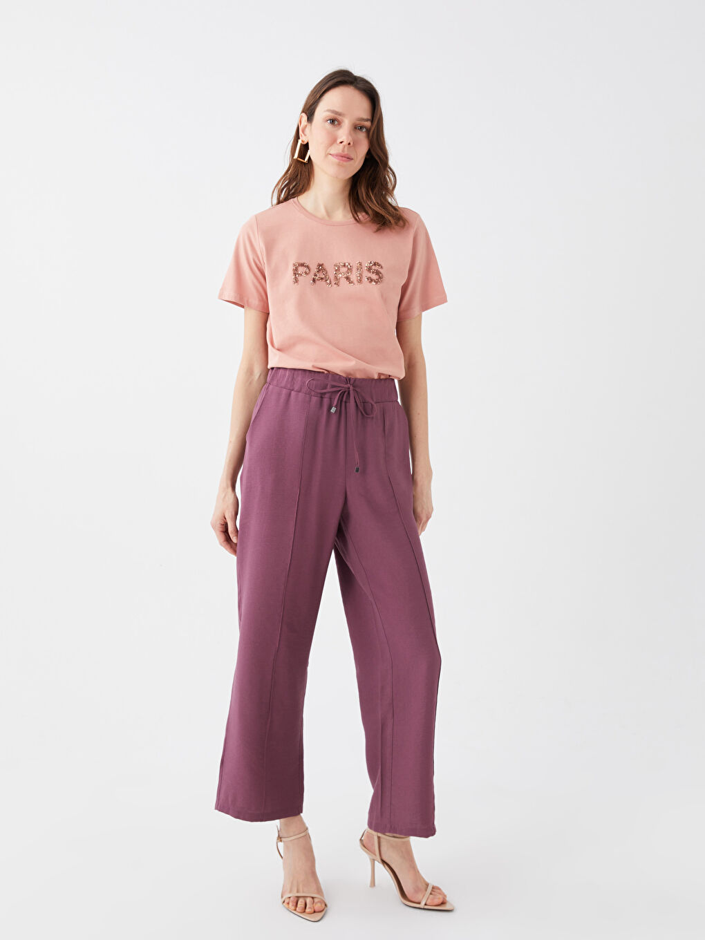 Женские однотонные брюки с эластичным поясом-2