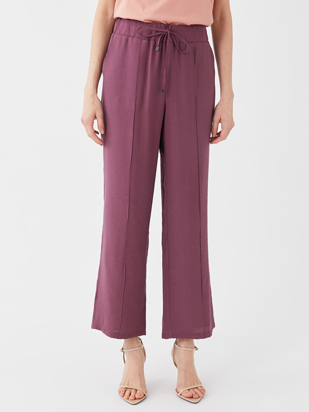 Женские однотонные брюки с эластичным поясом-3