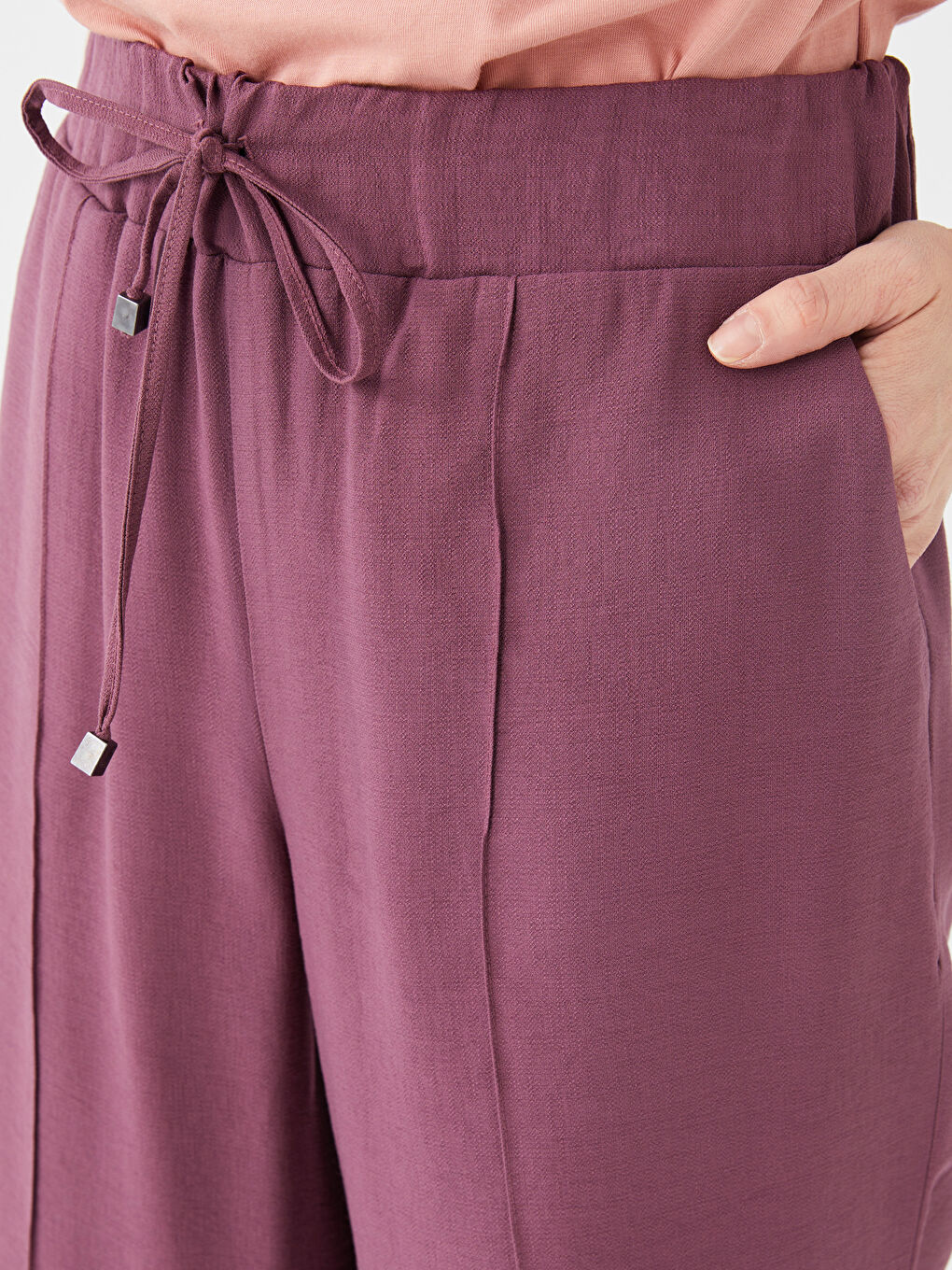 Женские однотонные брюки с эластичным поясом-4