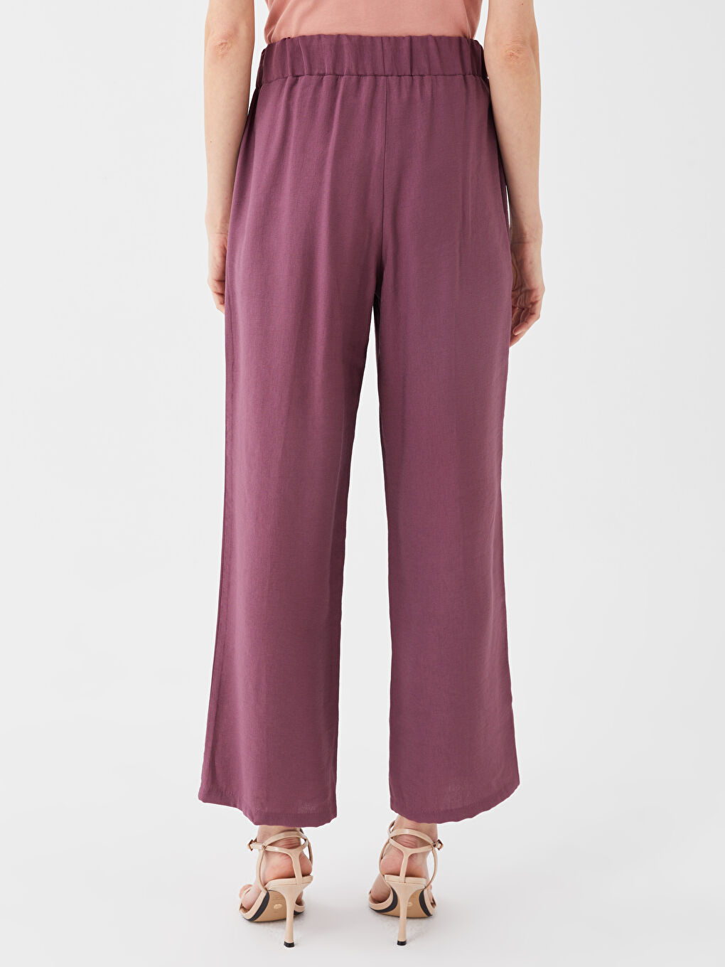 Женские однотонные брюки с эластичным поясом-5