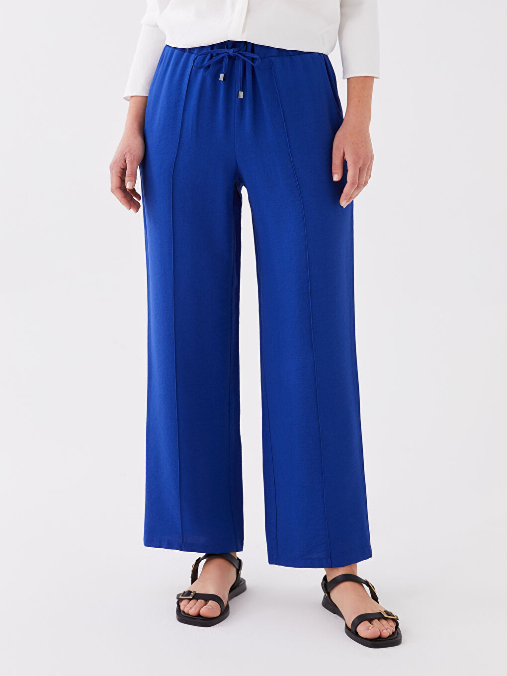 Lacivert Kadın Beli Lastikli Düz Pantolon-2