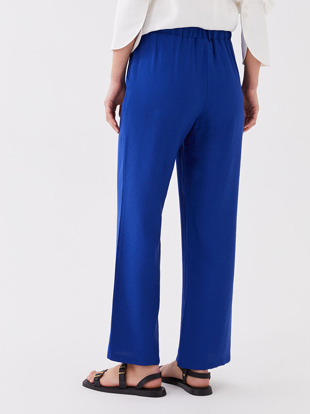 Lacivert Kadın Beli Lastikli Düz Pantolon-3
