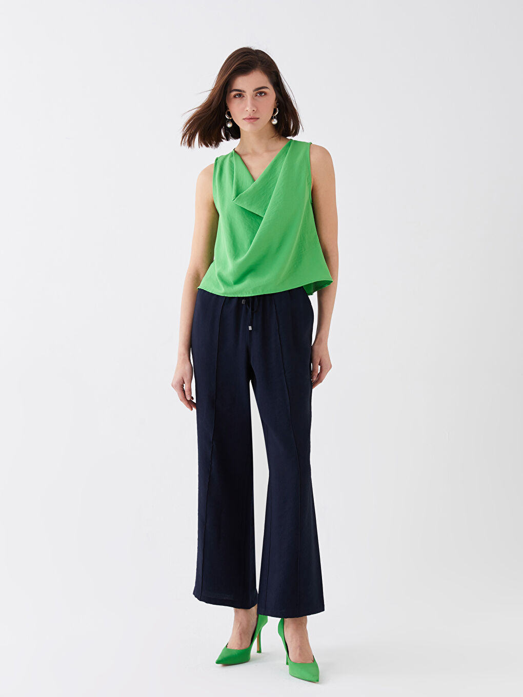 بنطلون سادة بخصر مرن للسيدات-1