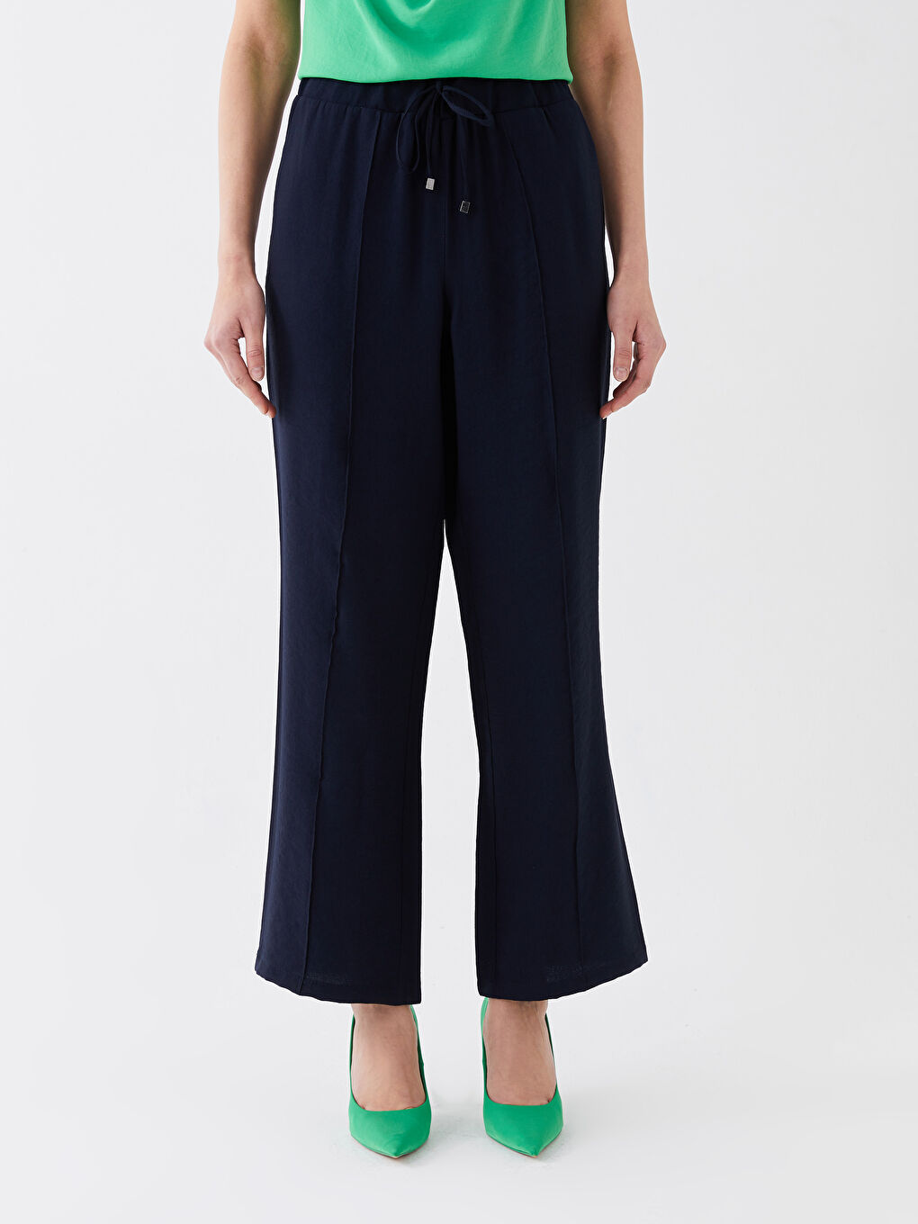 بنطلون سادة بخصر مرن للسيدات-2