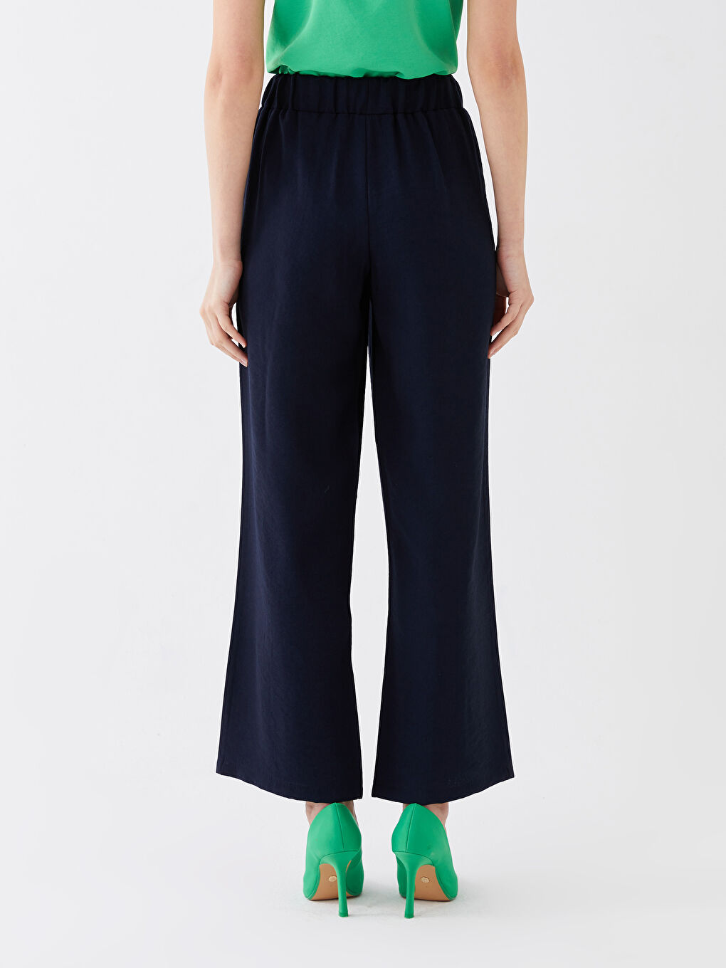 بنطلون سادة بخصر مرن للسيدات-3