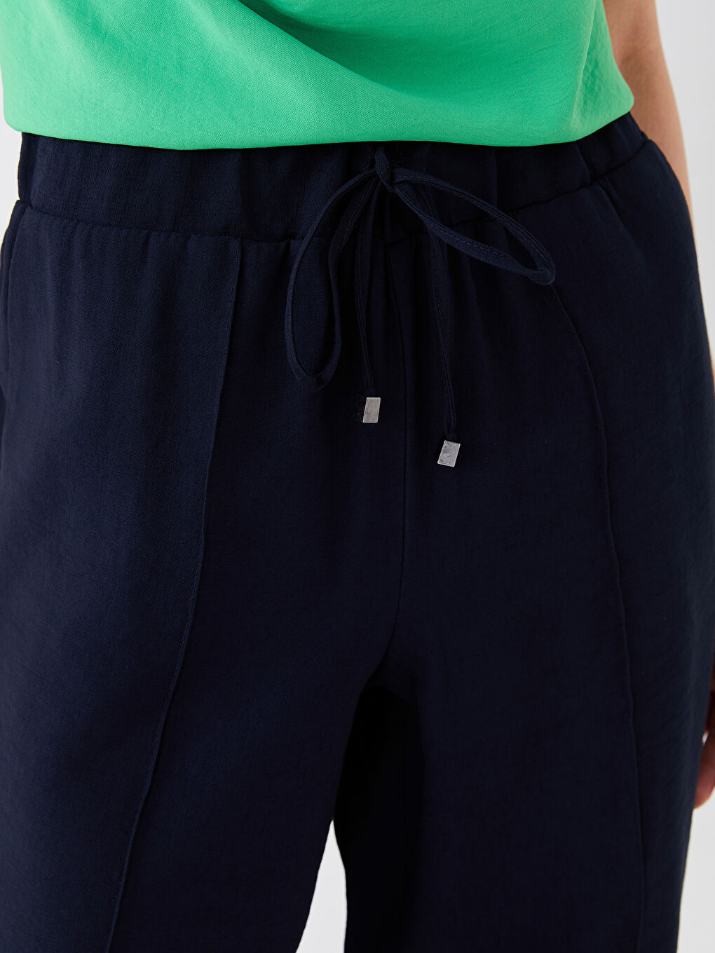 بنطلون سادة بخصر مرن للسيدات-4