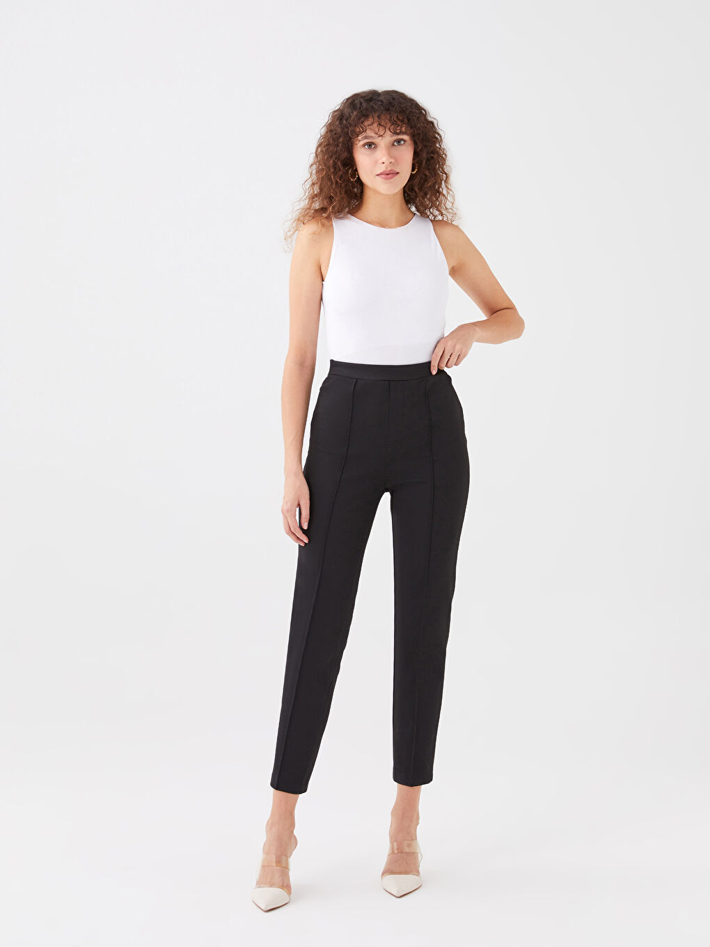 High Waist Slim Fit Women Carrot Trousers-1