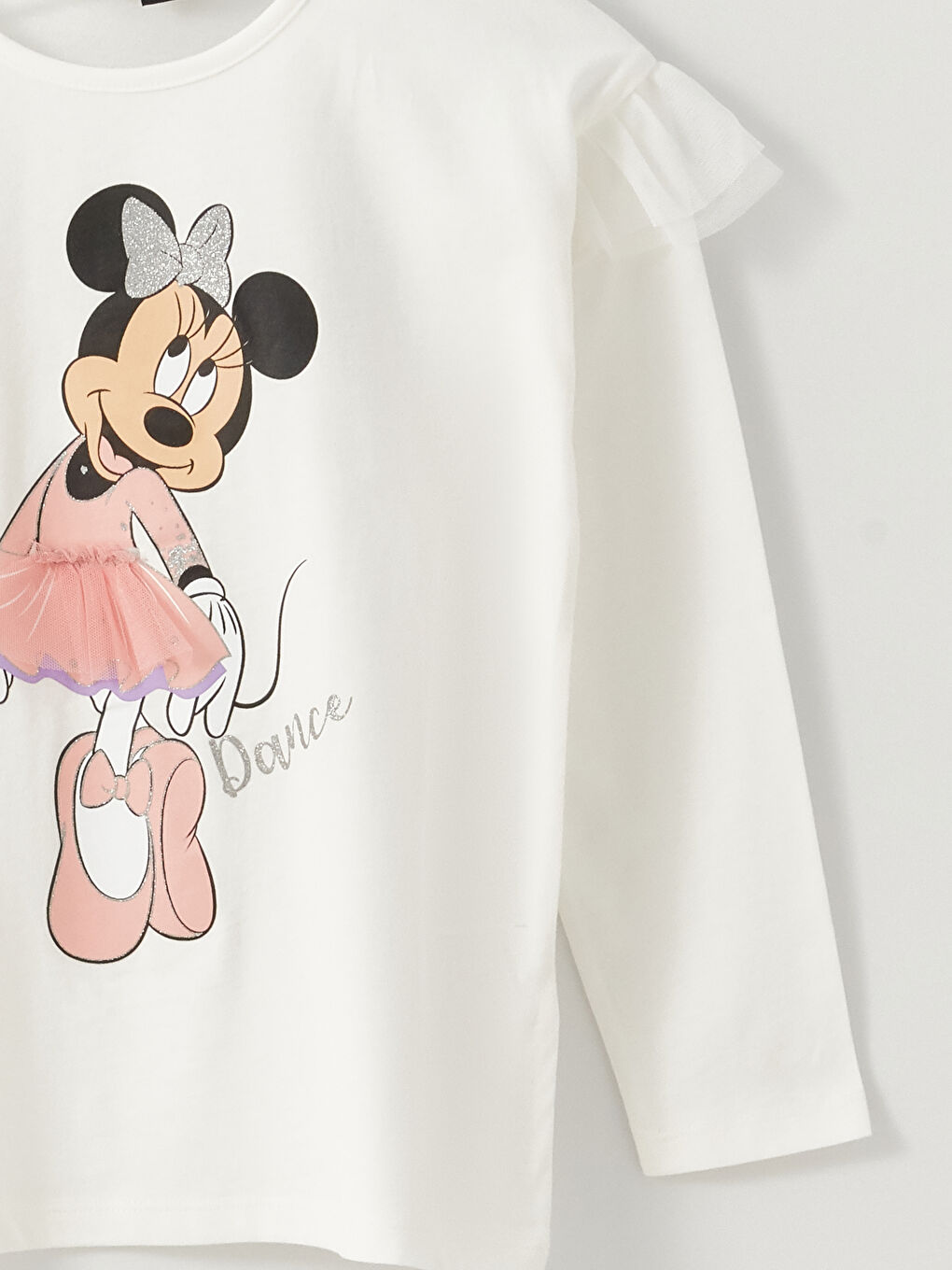 تيشيرت كم طويل مطبوع ميني ماوس بياقة دائرية للبنات-2