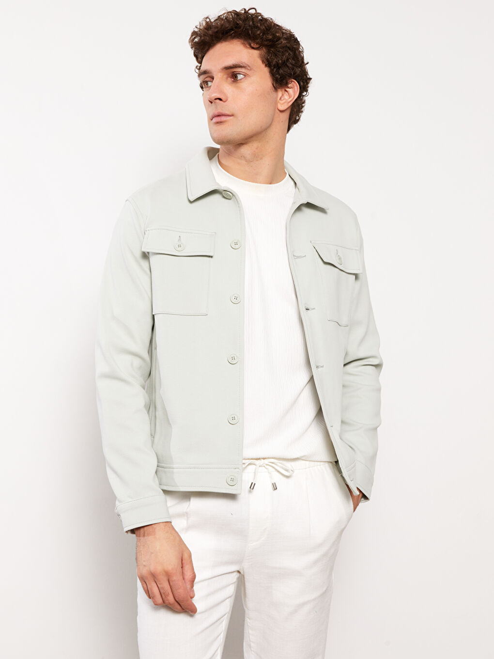 Turkuaz Slim Fit Gömlek Yaka Erkek Mont-2