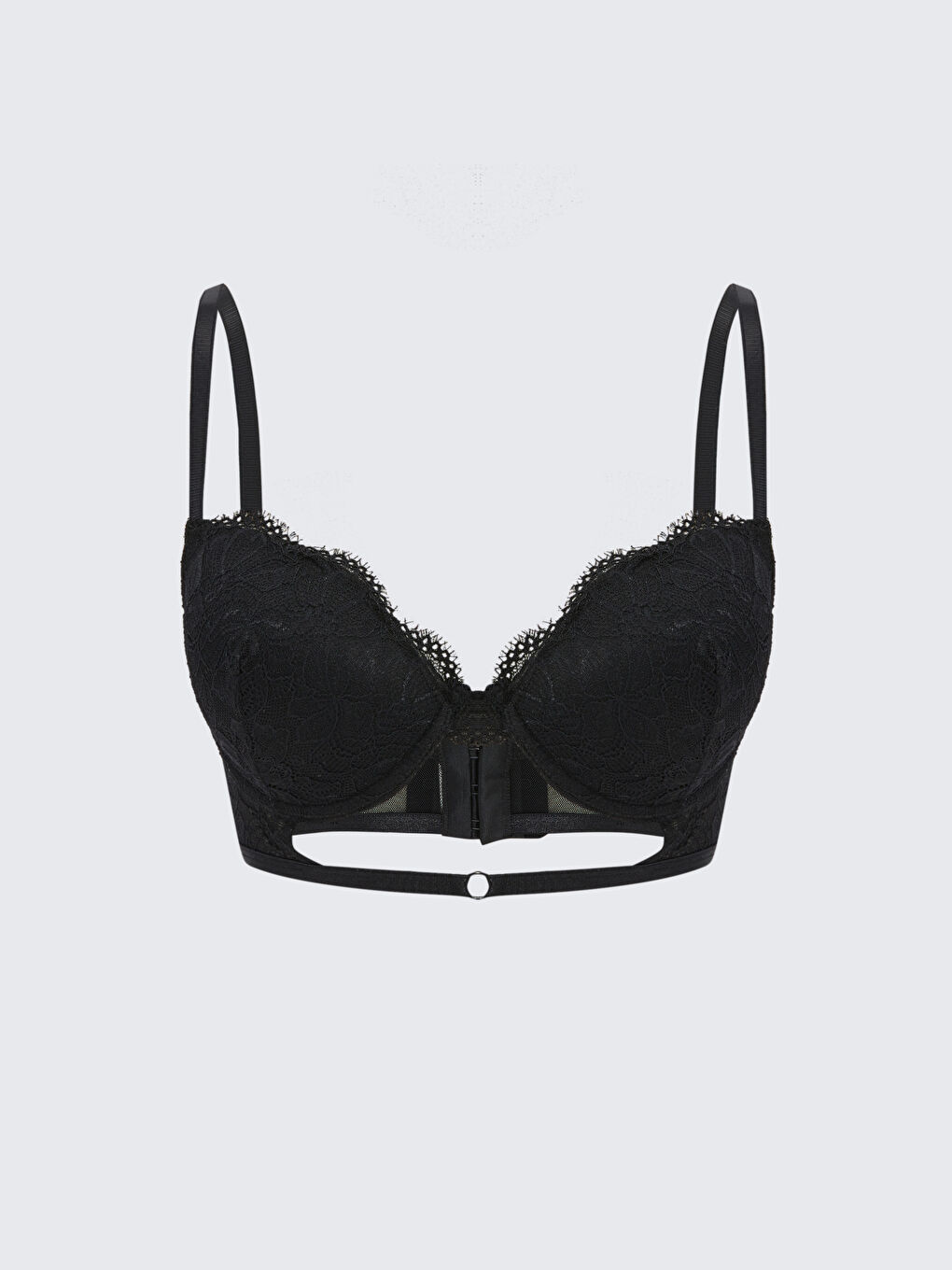 Siyah Balenli Dolgusuz Dantelli Fantezi Tişört Sütyen