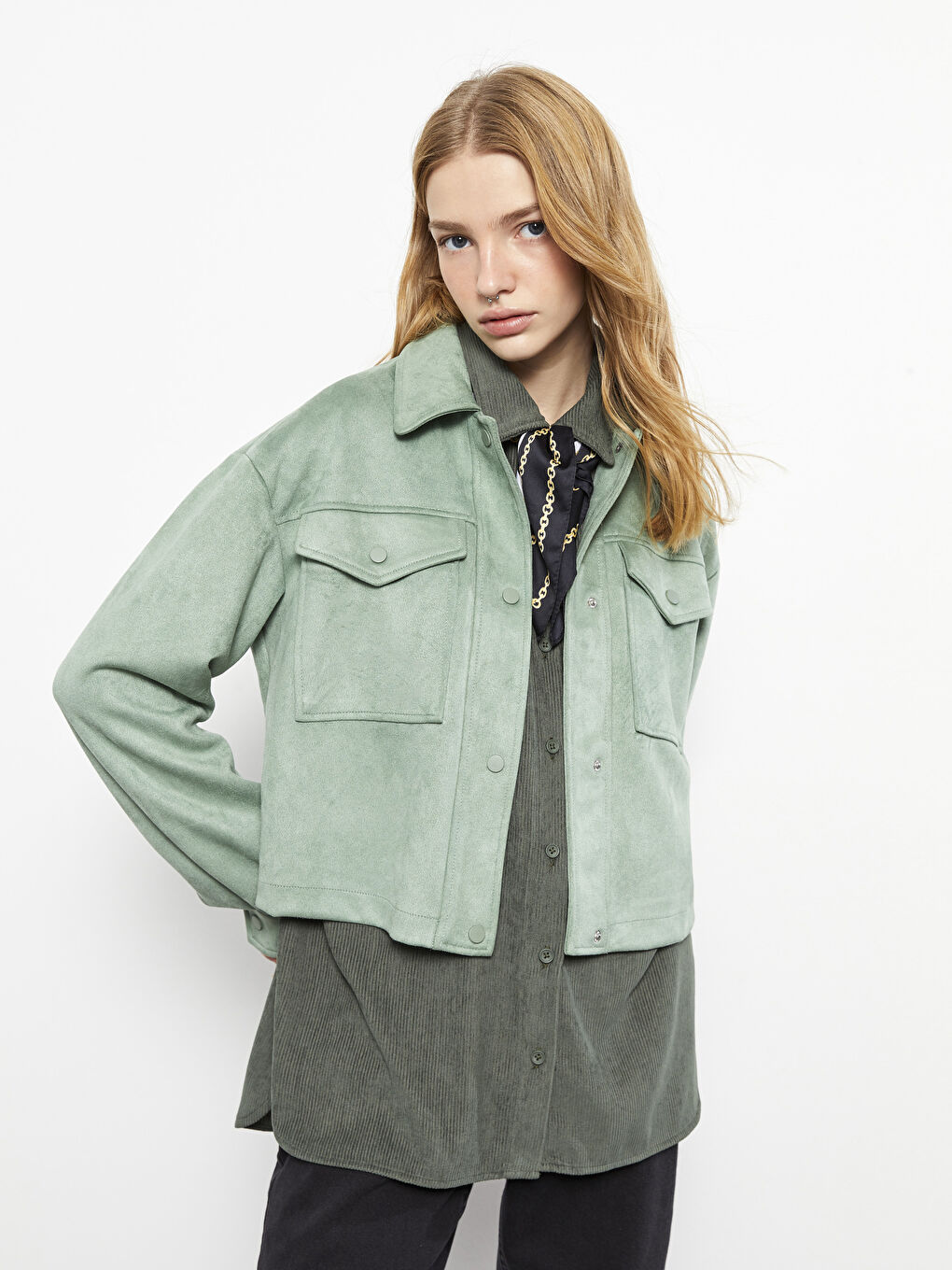 Women's Shirt Collar Plain Faux Leather Coat -S30238Z8-RYR