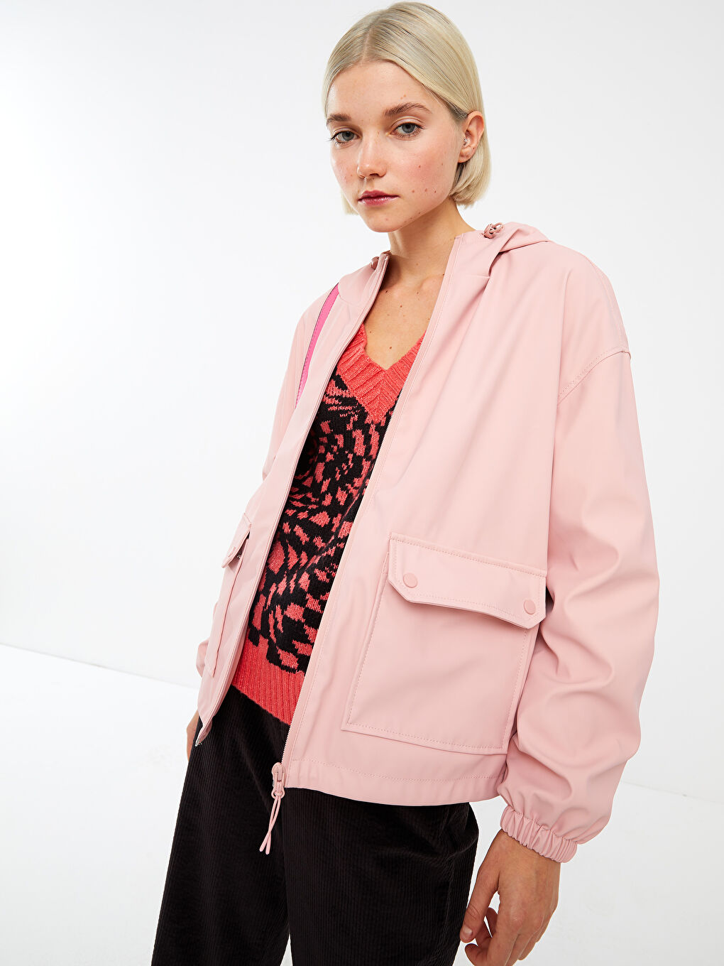 Women's Hooded Plain Raincoat-1