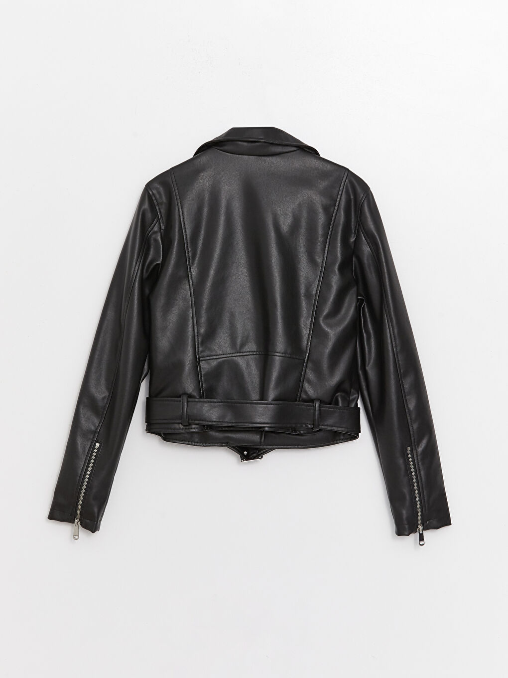 Jachetă din Piele Ecologică Simplă cu Guler Biker pentru Femei-8