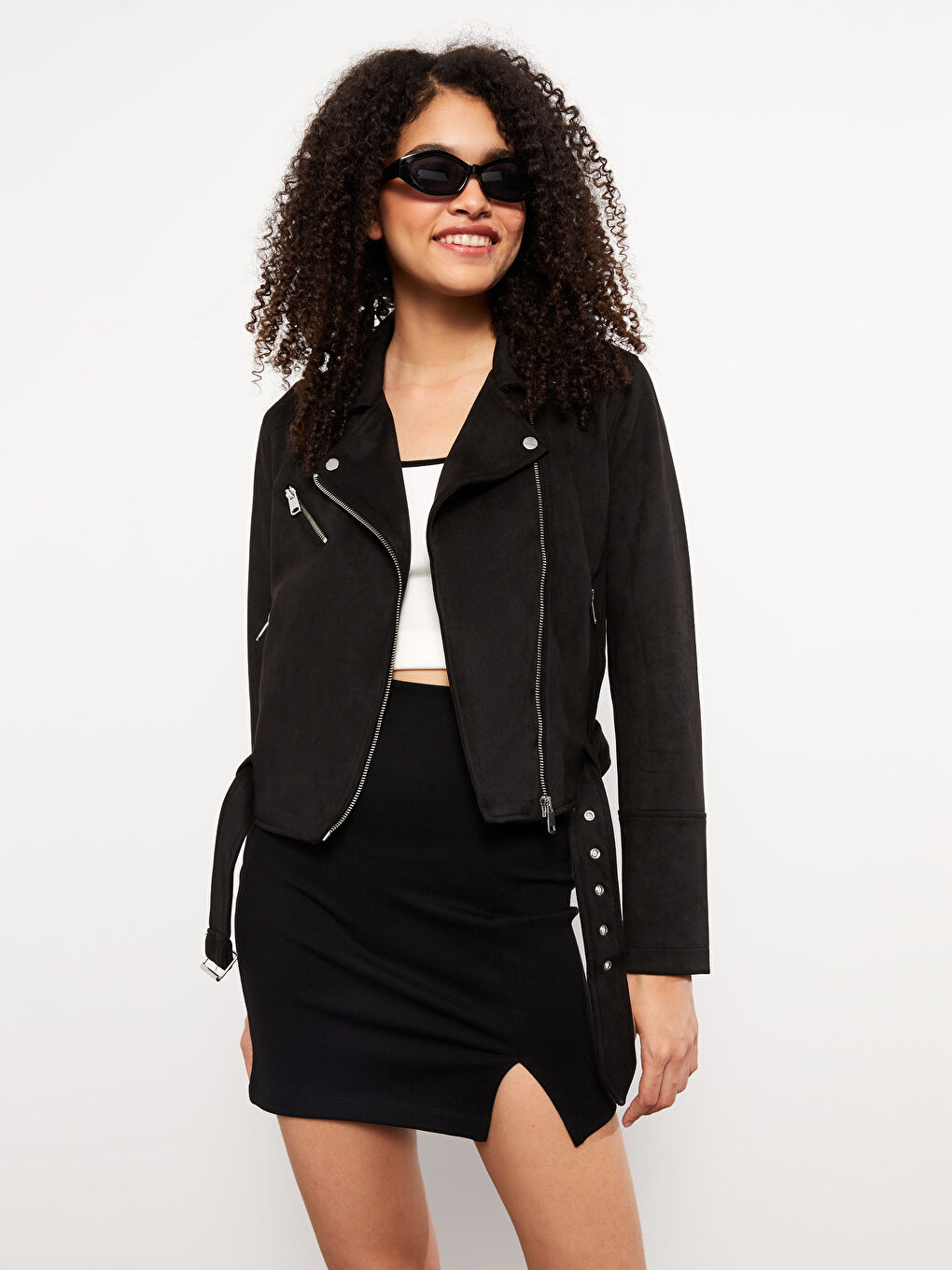 Biker Neck Women's Faux Suede Coat-1