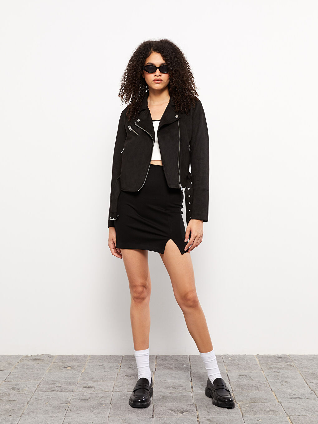 Biker Neck Women's Faux Suede Coat-2