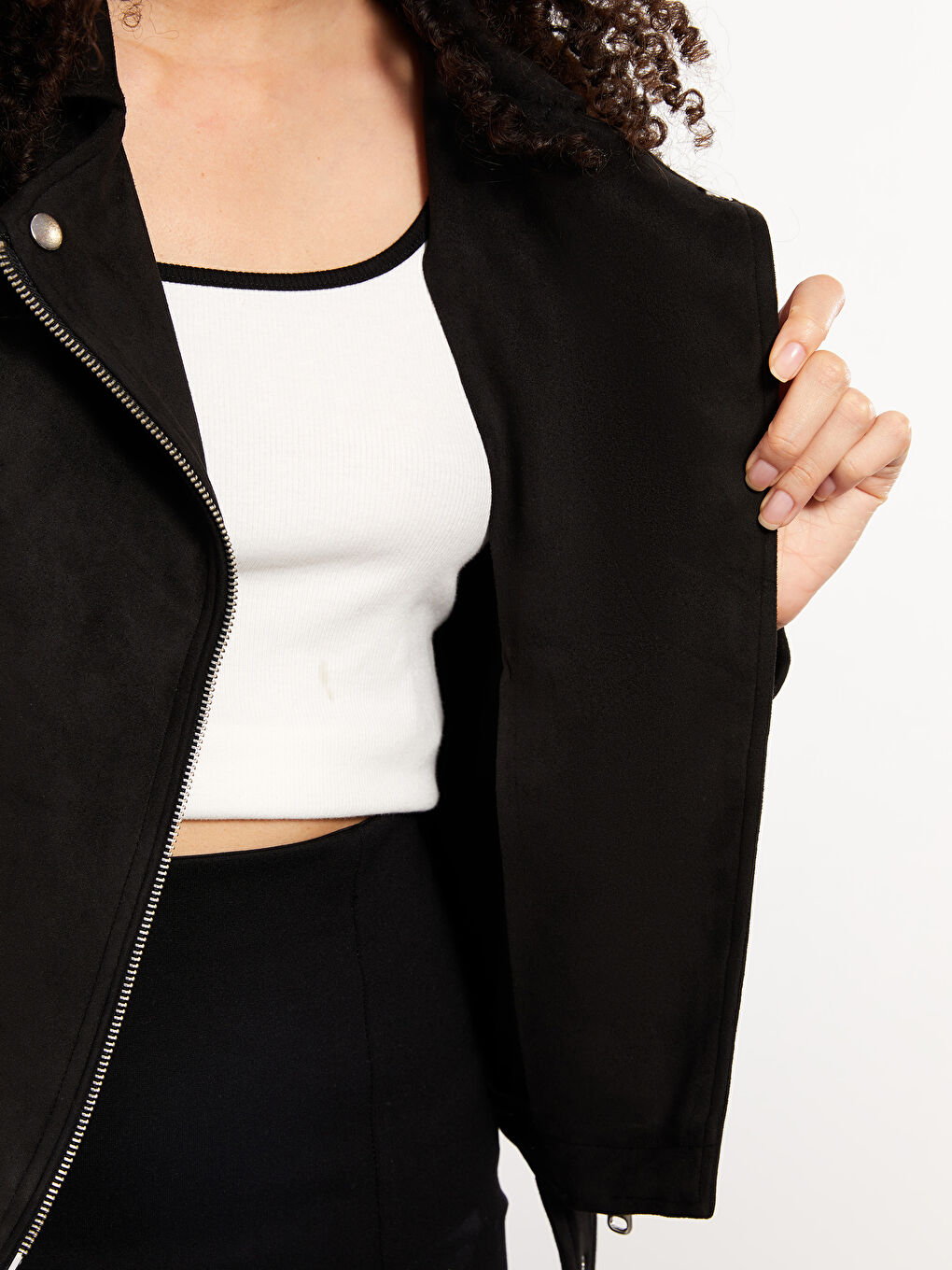 Biker Neck Women's Faux Suede Coat-4