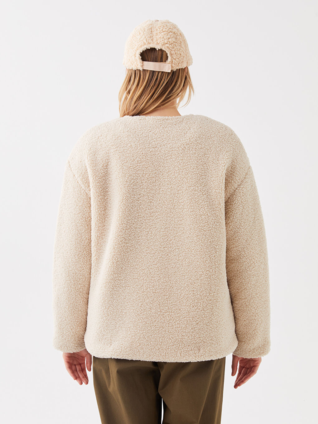 Crew Neck Straight Long Sleeve Women's Shearling Coat -S30248Z8-RYS