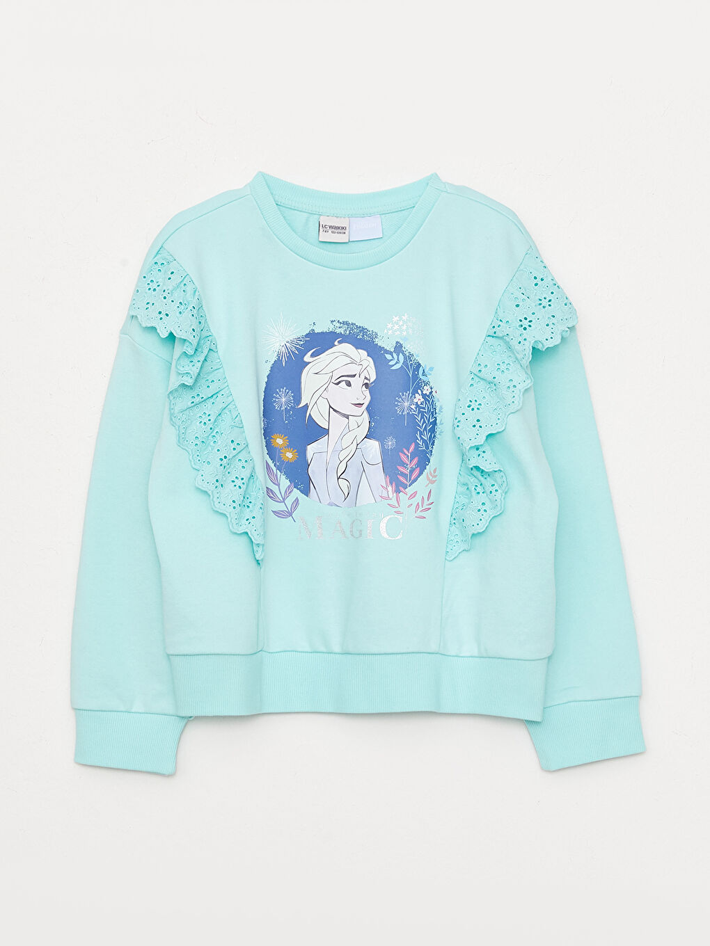 Bisiklet Yaka Elsa Baskılı Uzun Kollu Kız Çocuk Sweatshirt